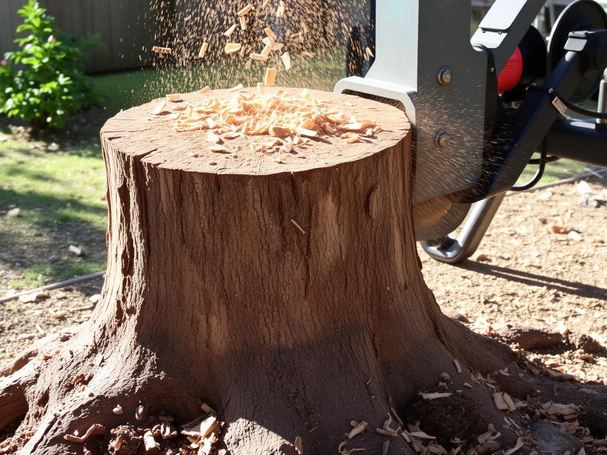 Stump grinder removing a large tree stump
