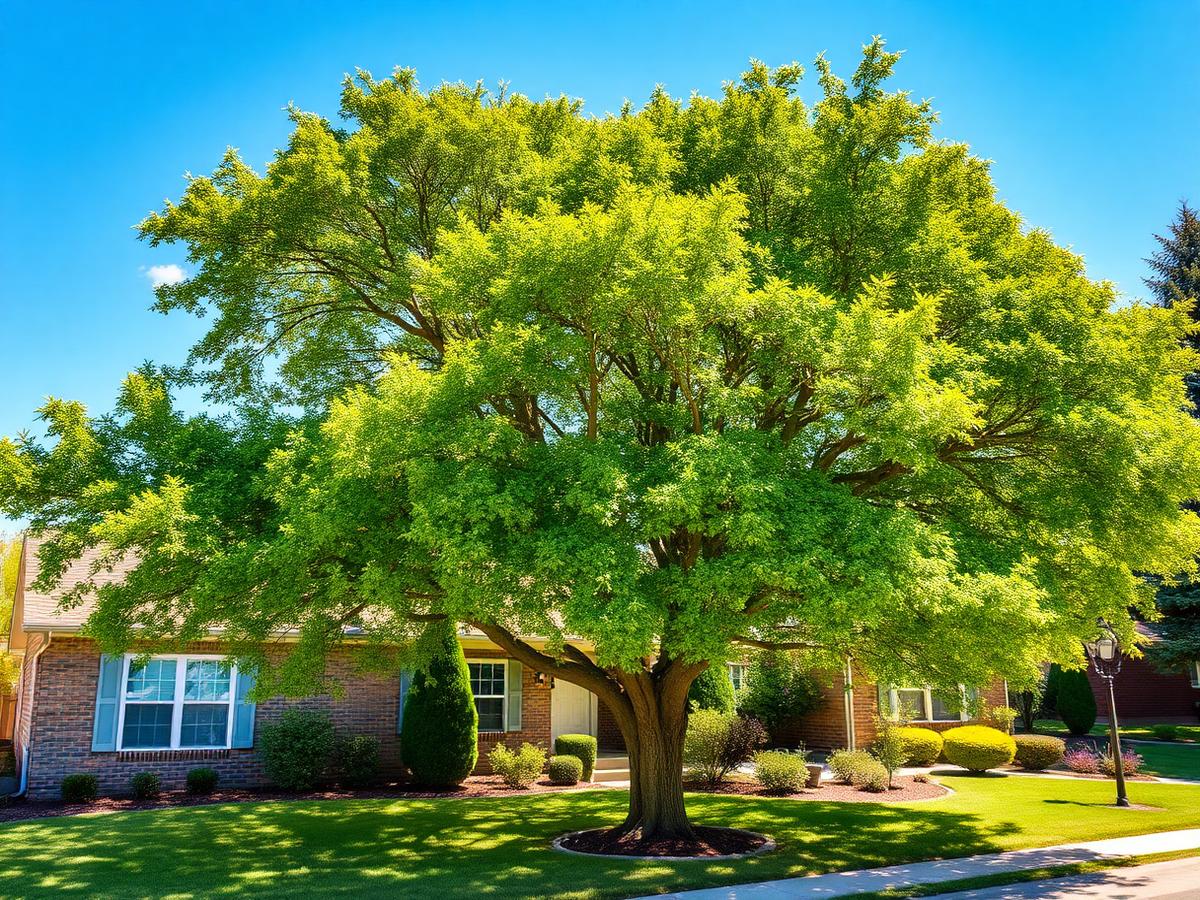 Large shade tree after professional trimming and thinning